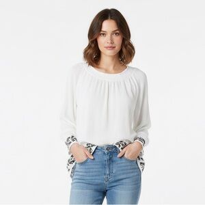 Long Tall Sally White Blouse with Black Accents